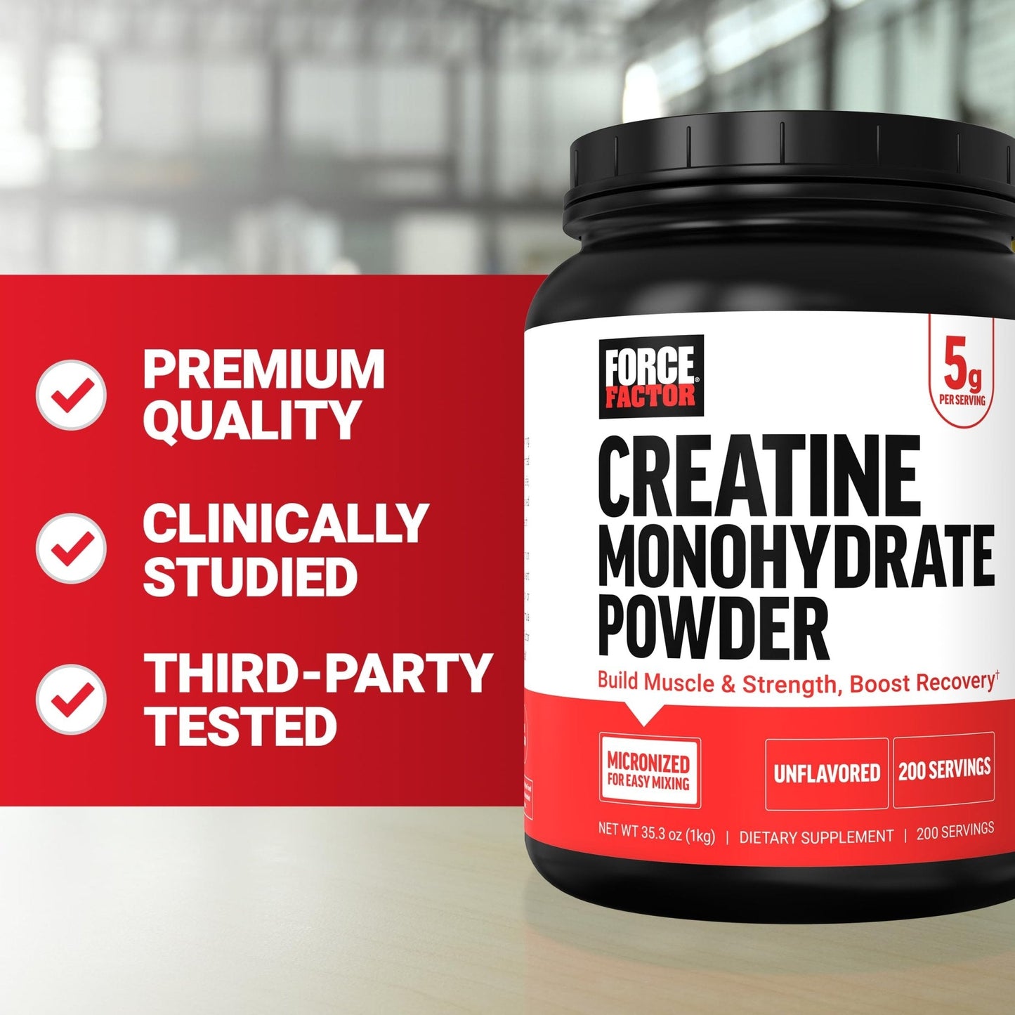 Force Factor Creatine Monohydrate Powder, 5g Micronized Dose to Support Muscle Growth, Strength, Recovery, Cognitive Health & Memory, Unflavored, 200 Servings - Maple Wellness Supplements