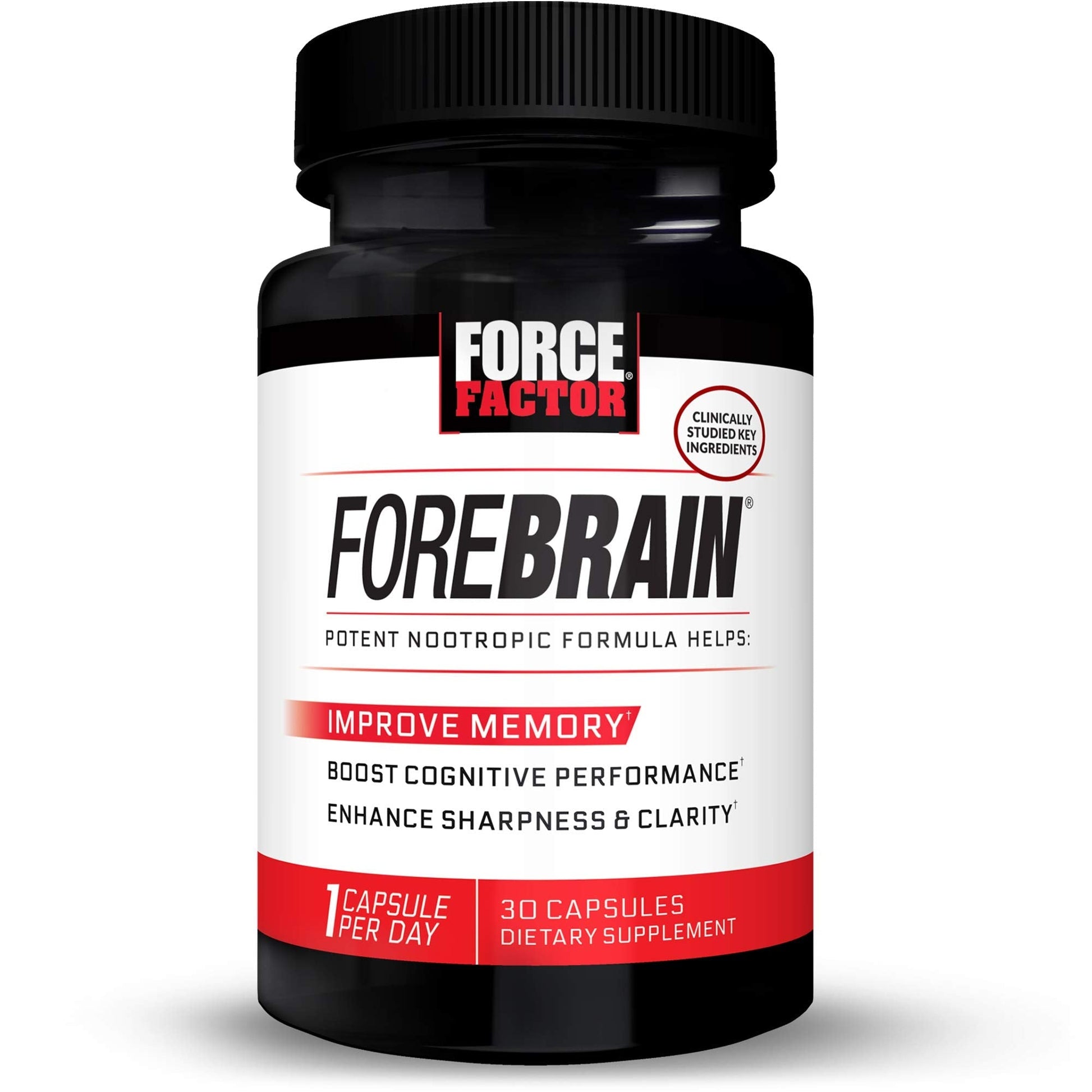 Force Factor Forebrain Nootropic Brain Supplement to Improve Memory, Boost Focus, Increase Mental Energy, and Support Brain Health with Caffeine, Bacopa, and Huperzine A, 30 Capsules - Maple Wellness Supplements