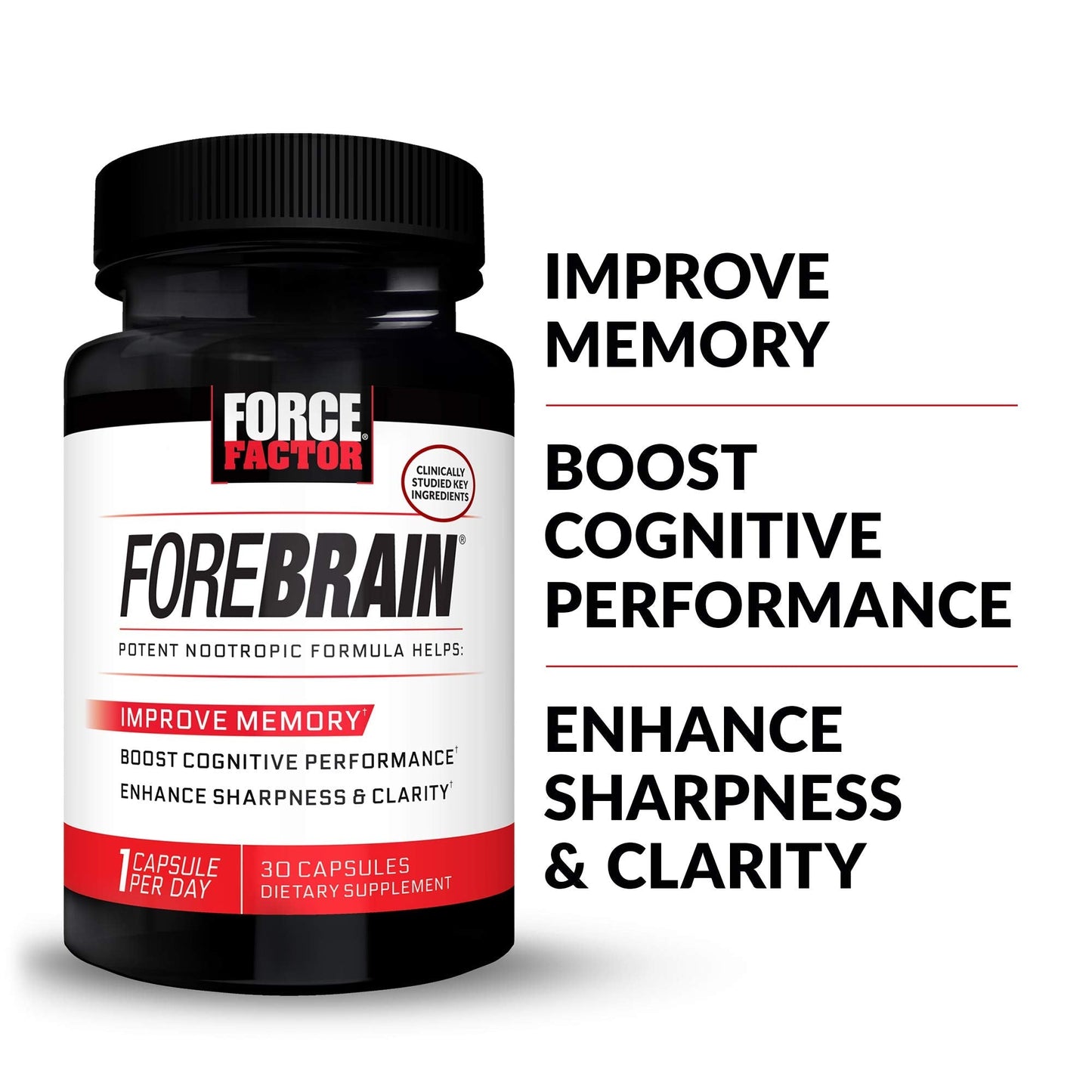 Force Factor Forebrain Nootropic Brain Supplement with Caffeine Bacopa and Huperzine A Capsules 3Pack, White, 90 Count - Maple Wellness Supplements