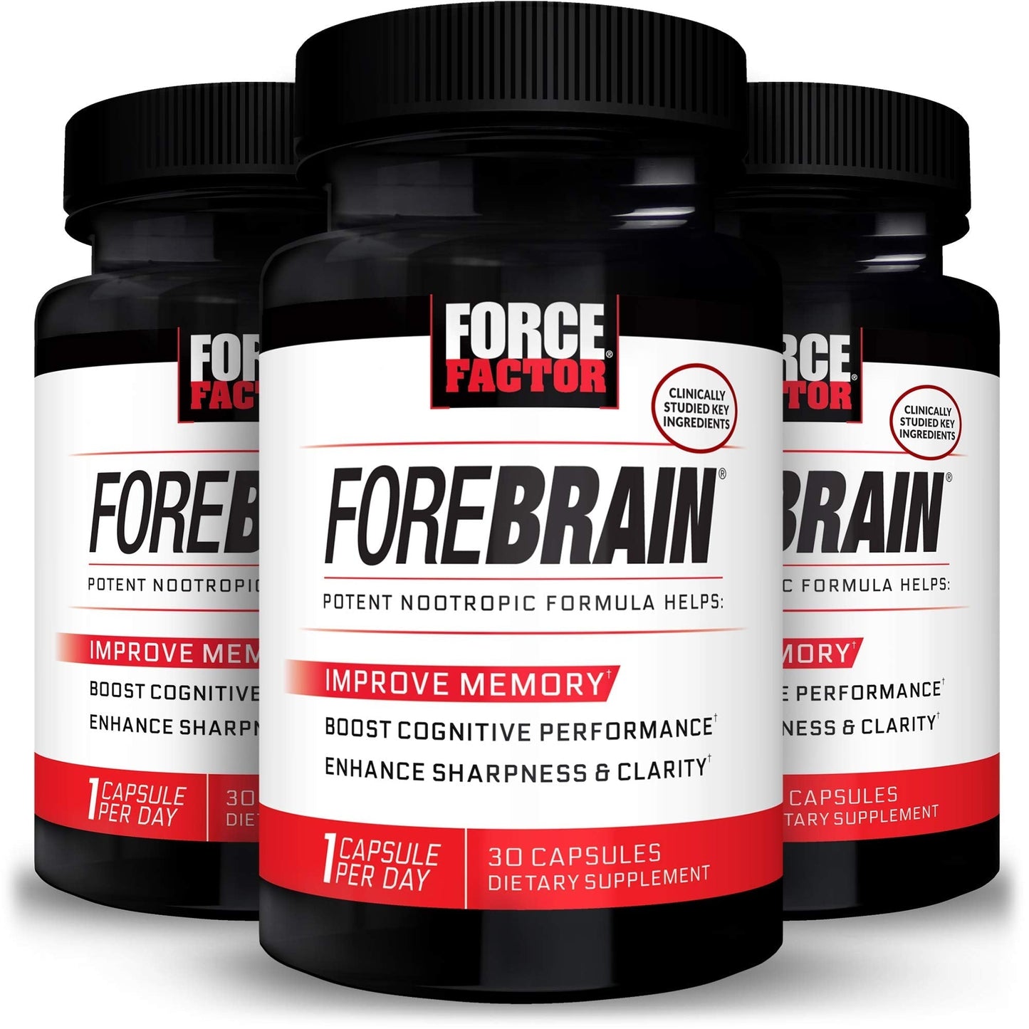 Force Factor Forebrain Nootropic Brain Supplement with Caffeine Bacopa and Huperzine A Capsules 3Pack, White, 90 Count - Maple Wellness Supplements