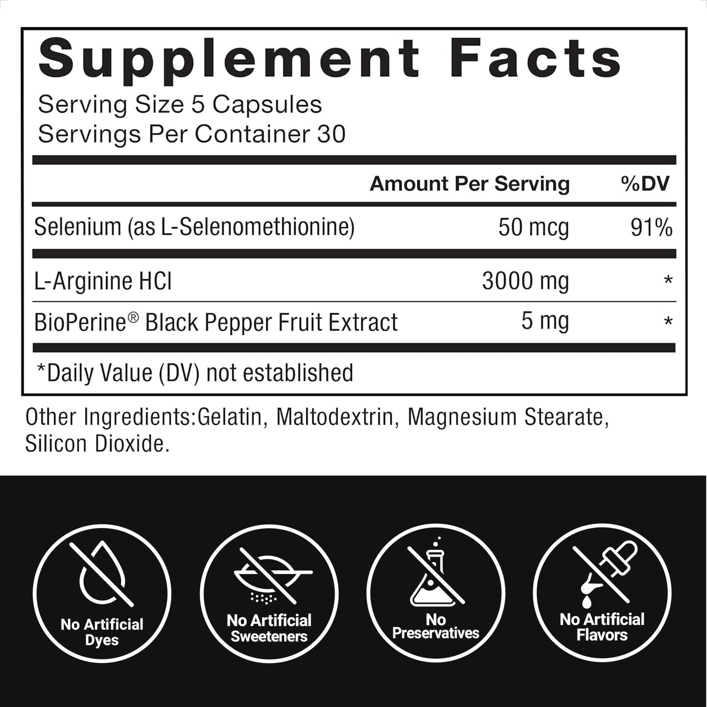 Force Factor L-Arginine Nitric Oxide Supplement with BioPerine to Help Build Muscle and Support Stronger Blood Flow, Circulation, Nutrient Delivery - Maple Wellness Supplements
