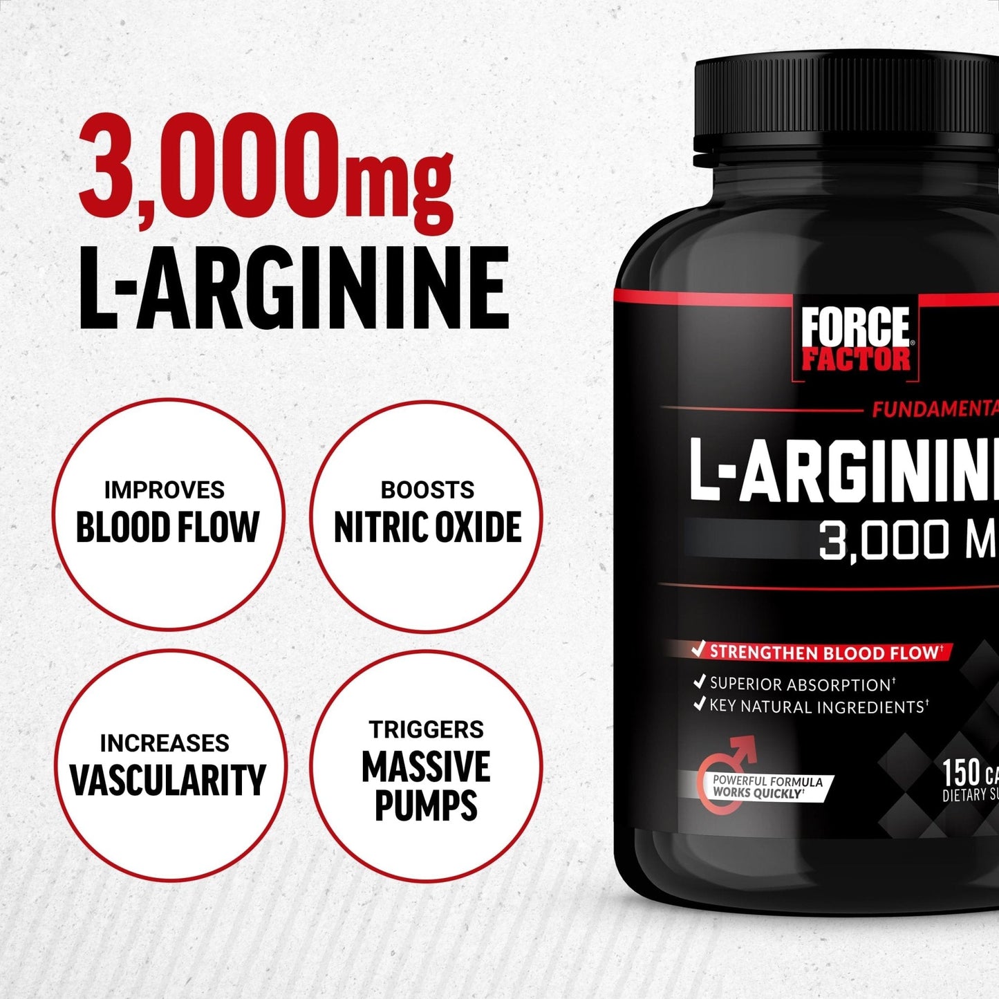 Force Factor L-Arginine Nitric Oxide Supplement with BioPerine to Help Build Muscle and Support Stronger Blood Flow, Circulation, Nutrient Delivery - Maple Wellness Supplements