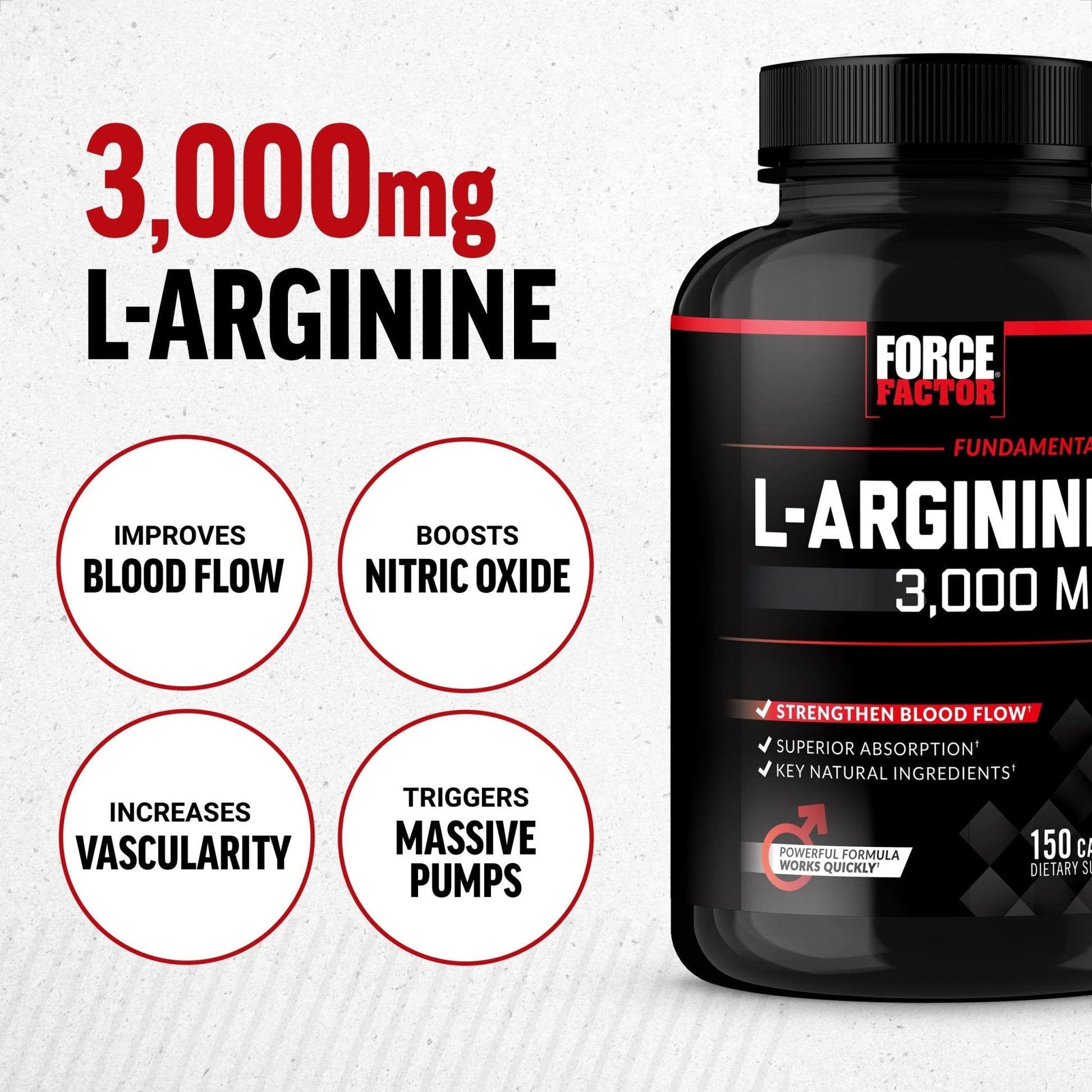 Force Factor L-Arginine Nitric Oxide Supplement with BioPerine to Help Build Muscle and Support Stronger Blood Flow, Circulation, Nutrient Delivery - Maple Wellness Supplements