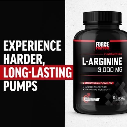 Force Factor L-Arginine Nitric Oxide Supplement with BioPerine to Help Build Muscle and Support Stronger Blood Flow, Circulation, Nutrient Delivery - Maple Wellness Supplements