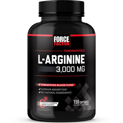 Force Factor L-Arginine Nitric Oxide Supplement with BioPerine to Help Build Muscle and Support Stronger Blood Flow, Circulation, Nutrient Delivery - Maple Wellness Supplements