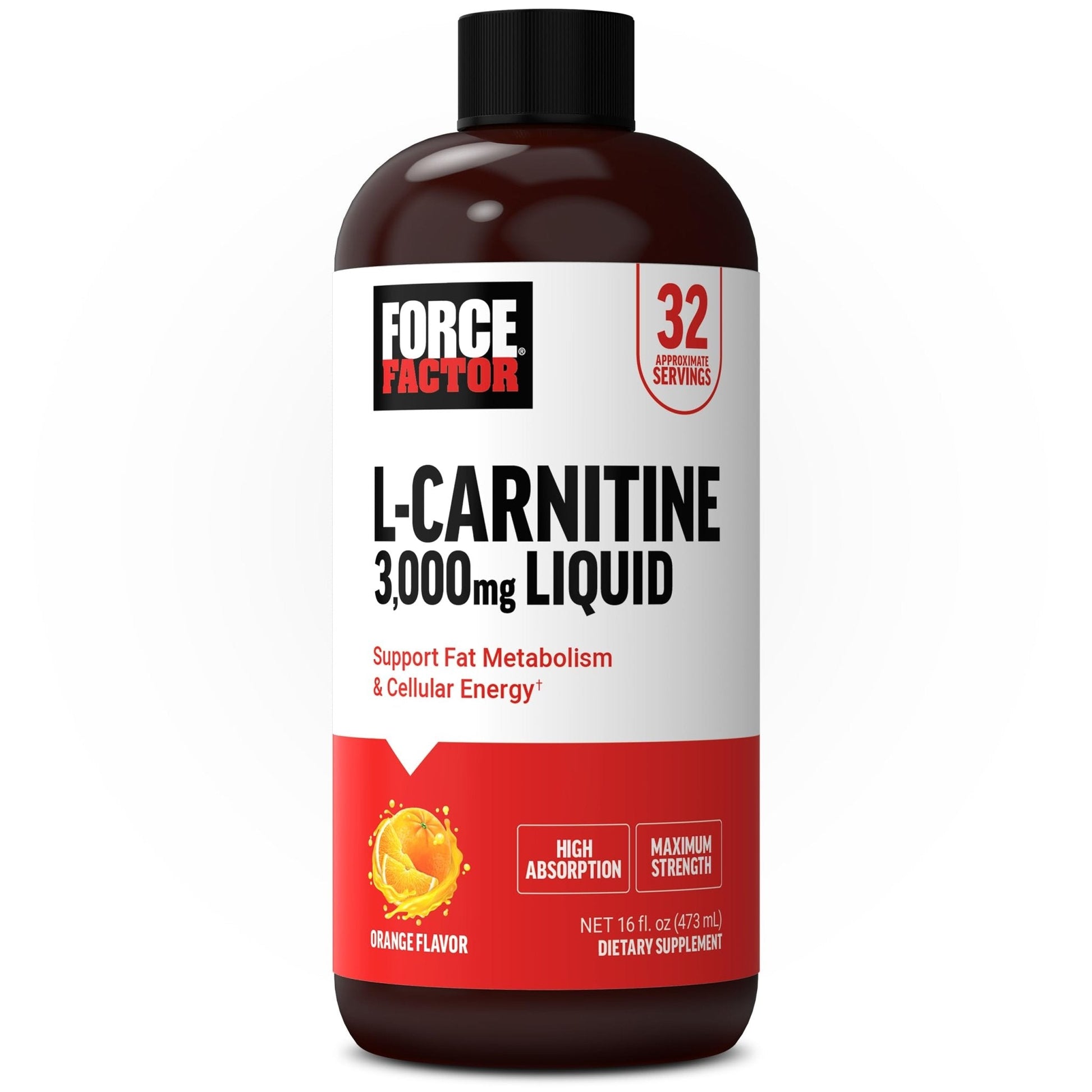 Force Factor L-Carnitine Liquid 3000mg, Maximum Strength Supplement to Support Fat Metabolism, Cellular Energy & Muscle Recovery, High Absorbing - Maple Wellness Supplements