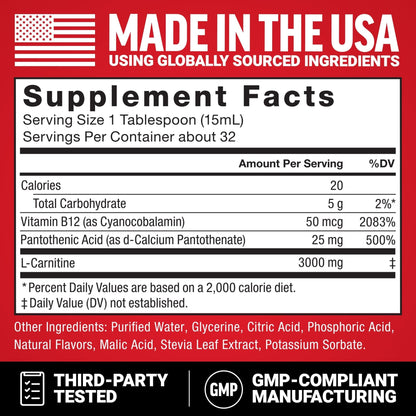 Force Factor L-Carnitine Liquid 3000mg, Maximum Strength Supplement to Support Fat Metabolism, Cellular Energy & Muscle Recovery, High Absorbing - Maple Wellness Supplements