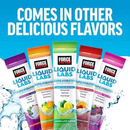 Force Factor Liquid Labs Electrolytes Powder Packets—Lemon Lime—Hydration Packets to Make Electrolyte Water with 5 Essential Electrolytes, Vitamins, Minerals - Maple Wellness Supplements
