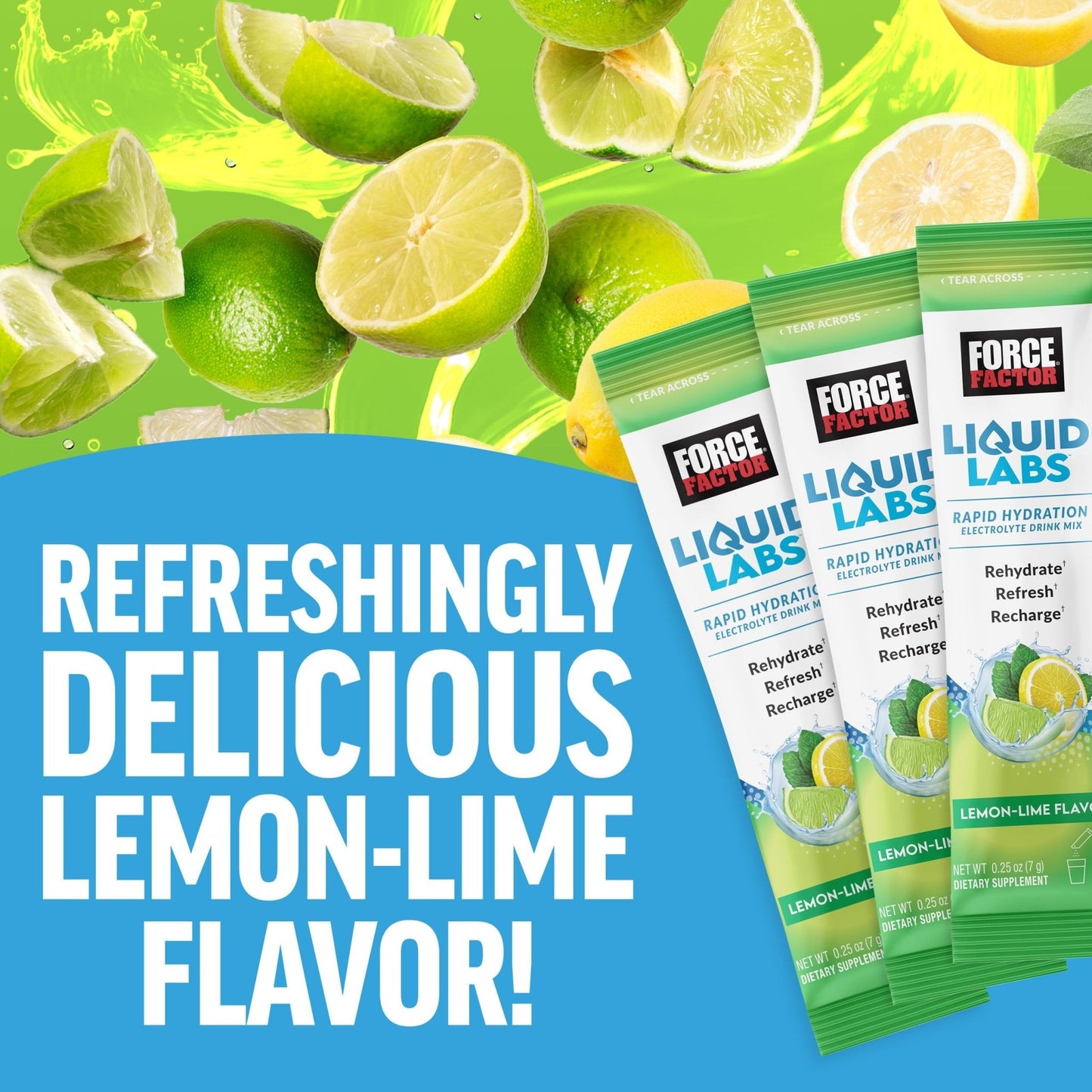 Force Factor Liquid Labs Electrolytes Powder Packets—Lemon Lime—Hydration Packets to Make Electrolyte Water with 5 Essential Electrolytes, Vitamins, Minerals - Maple Wellness Supplements