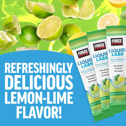 Force Factor Liquid Labs Electrolytes Powder Packets—Lemon Lime—Hydration Packets to Make Electrolyte Water with 5 Essential Electrolytes, Vitamins, Minerals - Maple Wellness Supplements