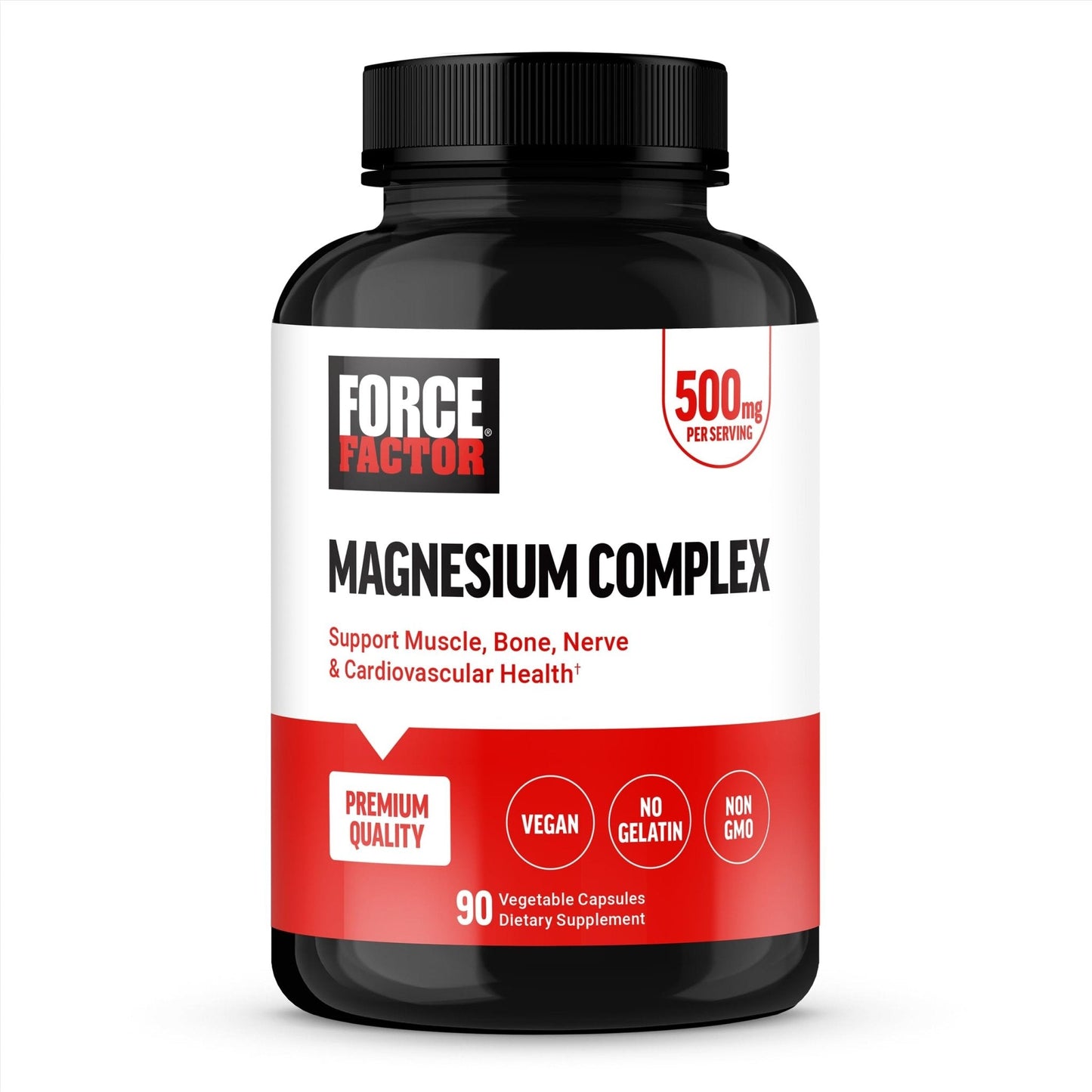 Force Factor Magnesium Complex Supplement to Support Muscles, Bones, Nerves, and Cardiovascular Health, Magnesium Glycinate, Magnesium Citrate, and Magnesium Oxide, Vegan, Non-GMO, 90 Capsules - Maple Wellness Supplements