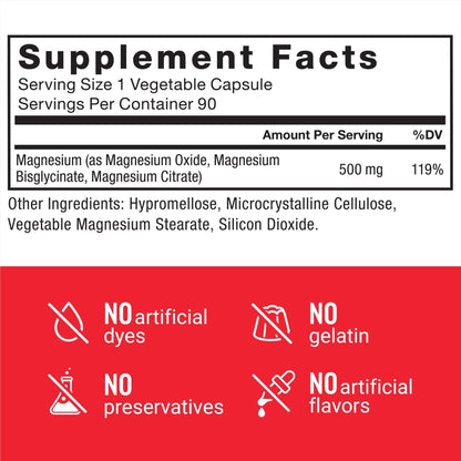 Force Factor Magnesium Complex Supplement to Support Muscles, Bones, Nerves, and Cardiovascular Health, Magnesium Glycinate, Magnesium Citrate, and Magnesium Oxide, Vegan, Non-GMO, 90 Capsules - Maple Wellness Supplements