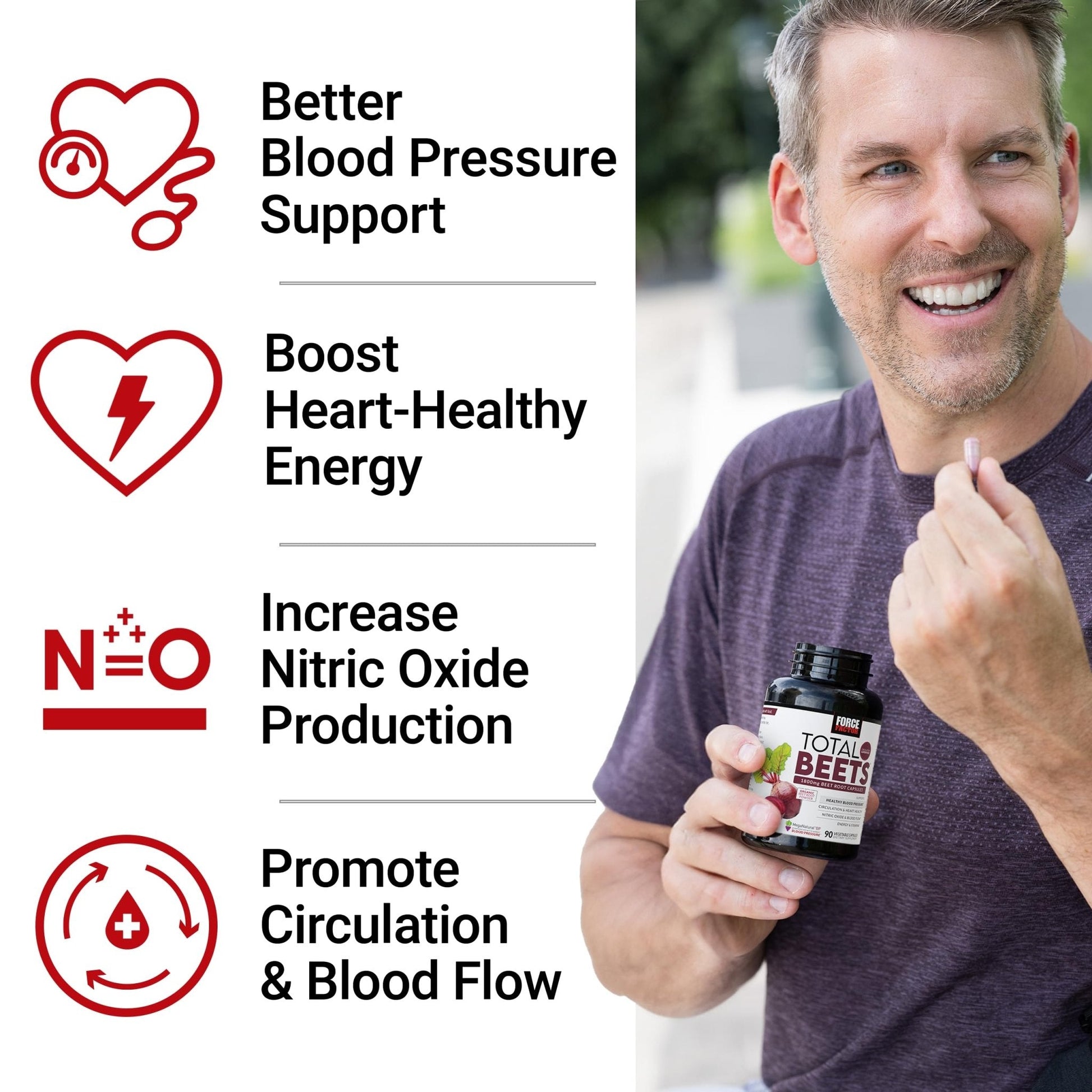 Force Factor Total Beets Blood Pressure Support Beet Root Capsules, 1800mg Organic Beet Root Powder Beet Supplement with Hawthorn Berry to Support Circulation - Maple Wellness Supplements