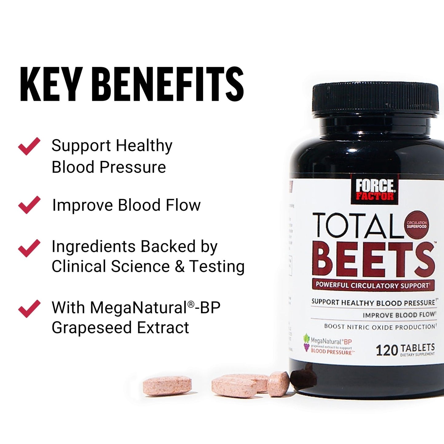 Force Factor Total Beets Blood Pressure Support with Grape Seed Extract and Non GMO Beet Root Powder for Heart Health - Maple Wellness Supplements