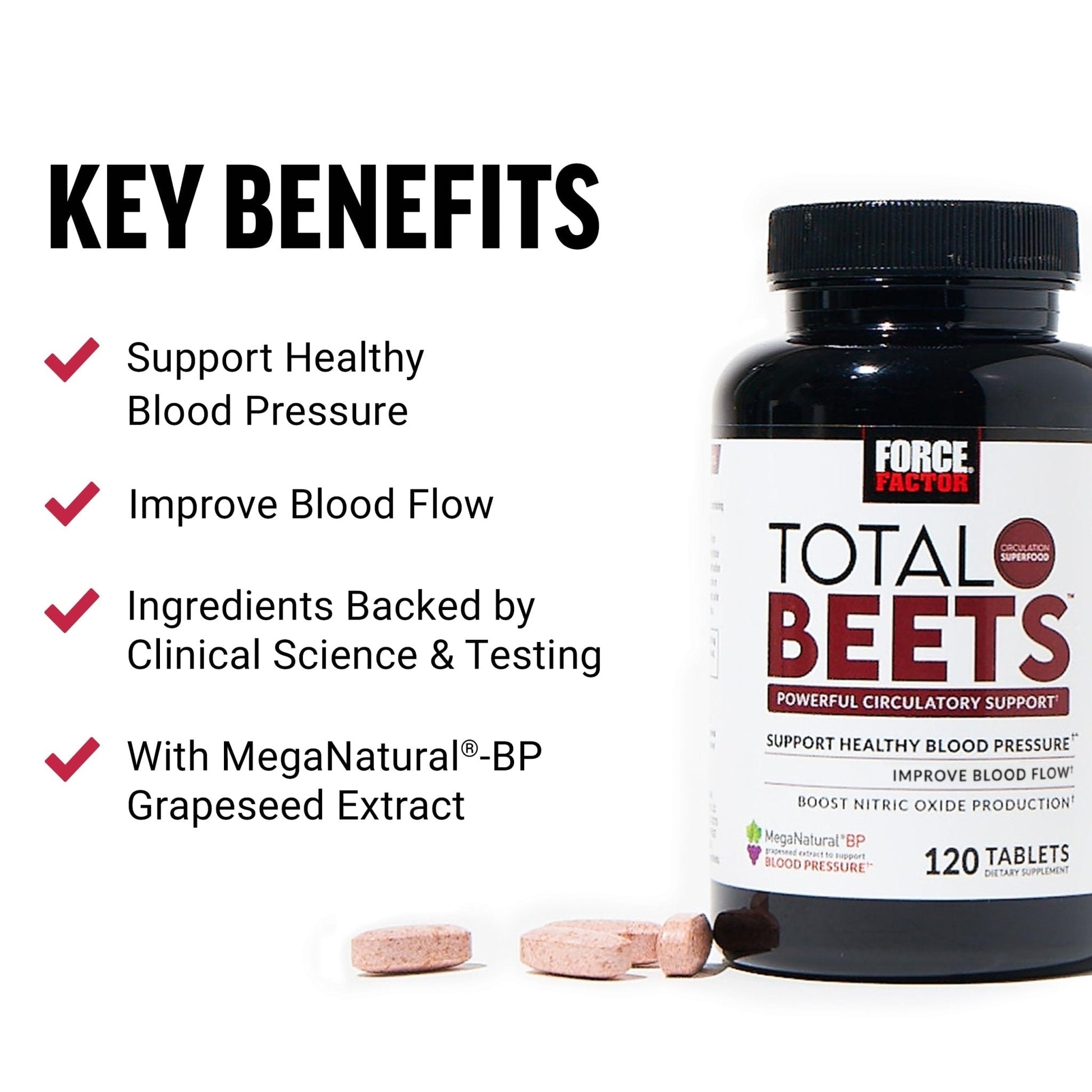 Force Factor Total Beets Blood Pressure Support with Grape Seed Extract and Non GMO Beet Root Powder for Heart Health - Maple Wellness Supplements