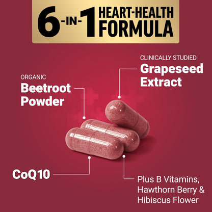 Force Factor Total Beets Ultimate Heart Health, Beet Root Capsules for Blood Pressure Support, CoQ10, Organic Beet Root Powder, Hawthorn Berry - Maple Wellness Supplements