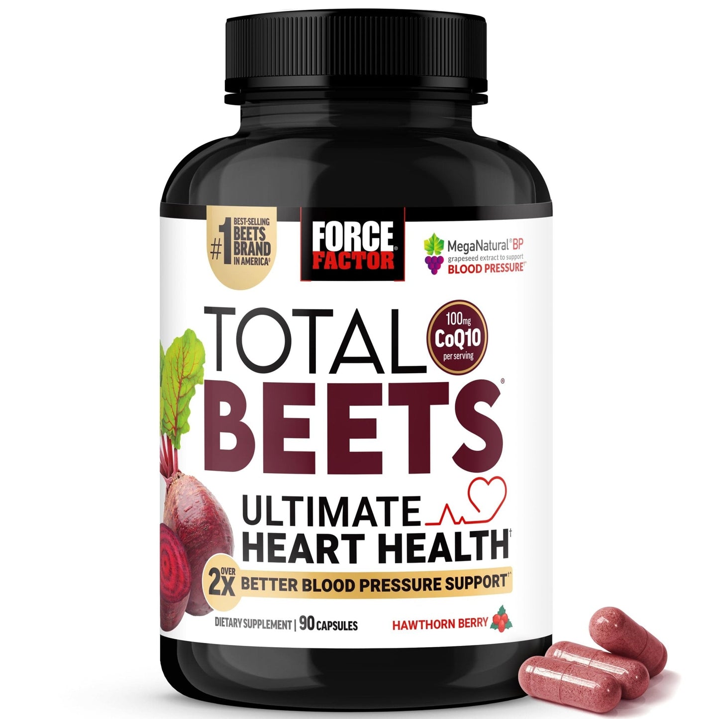 Force Factor Total Beets Ultimate Heart Health, Beet Root Capsules for Blood Pressure Support, CoQ10, Organic Beet Root Powder, Hawthorn Berry - Maple Wellness Supplements