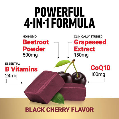 Force Factor Total Beets Ultimate Heart Health Chews for Blood Pressure Support, with Beetroot Powder, CoQ10, B Vitamins & Grapeseed Extract for Blood Flow - Maple Wellness Supplements
