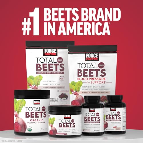 Force Factor Total Beets Ultimate Heart Health Chews for Blood Pressure Support, with Beetroot Powder, CoQ10, B Vitamins & Grapeseed Extract for Blood Flow & Energy - Maple Wellness Supplements