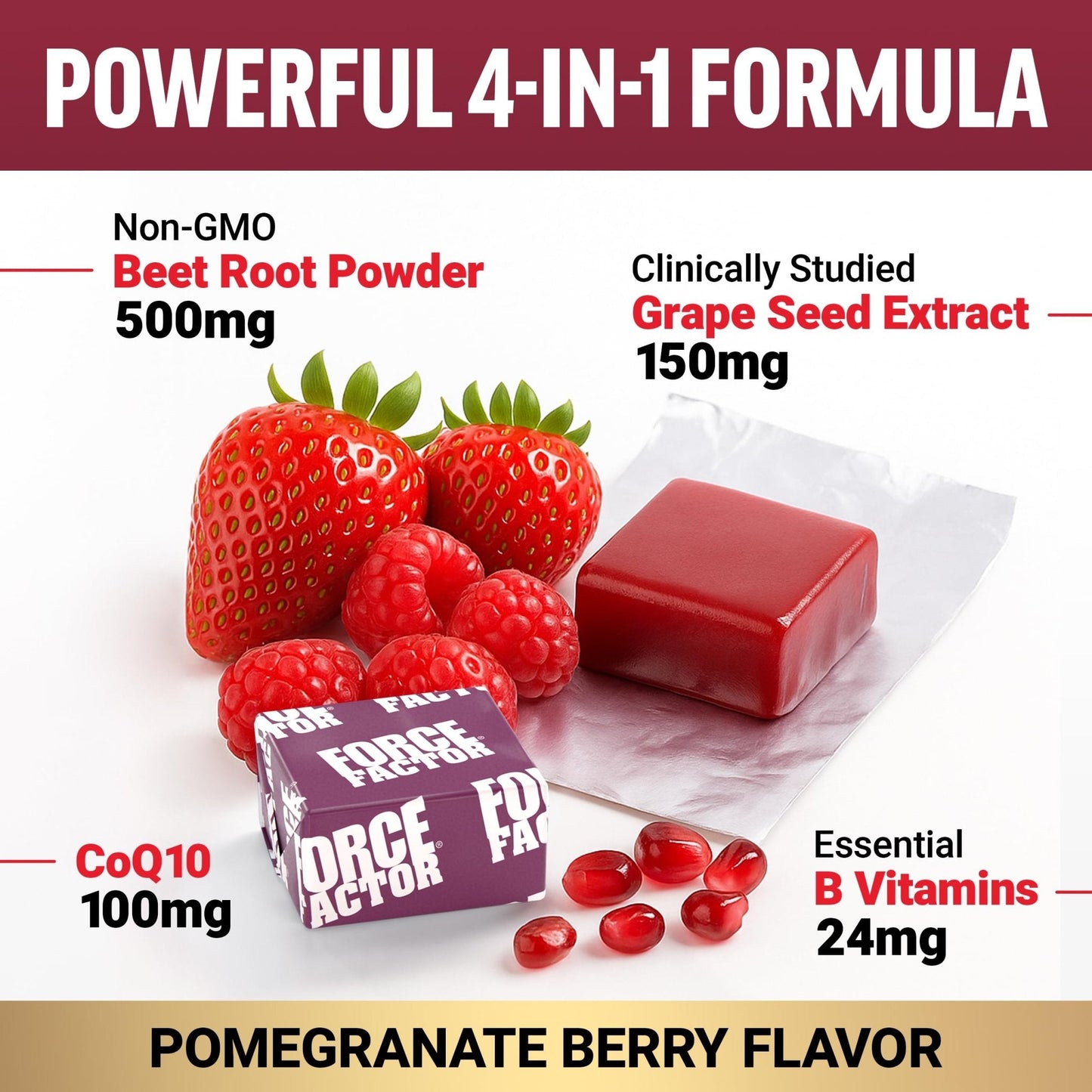 Force Factor Total Beets Ultimate Heart Health Chews for Blood Pressure Support, with Beetroot Powder, CoQ10, B Vitamins & Grapeseed Extract for Blood Flow & Energy - Maple Wellness Supplements