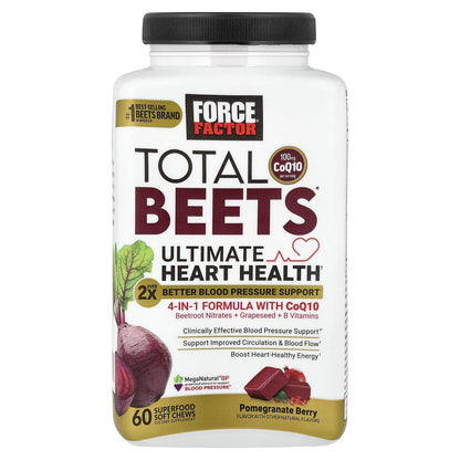 Force Factor Total Beets Ultimate Heart Health Chews for Blood Pressure Support, with Beetroot Powder, CoQ10, B Vitamins & Grapeseed Extract for Blood Flow & Energy - Maple Wellness Supplements