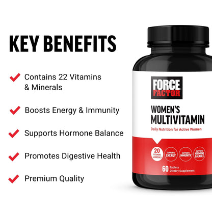 Force Factor Women’s Multivitamin, Multivitamin for Women to Support Hormone Balance, Energy, Immunity, and Gut Health, with 20 Vitamins & Minerals, Ashwagandha, Chasteberry, and More, 60 Tablets - Maple Wellness Supplements