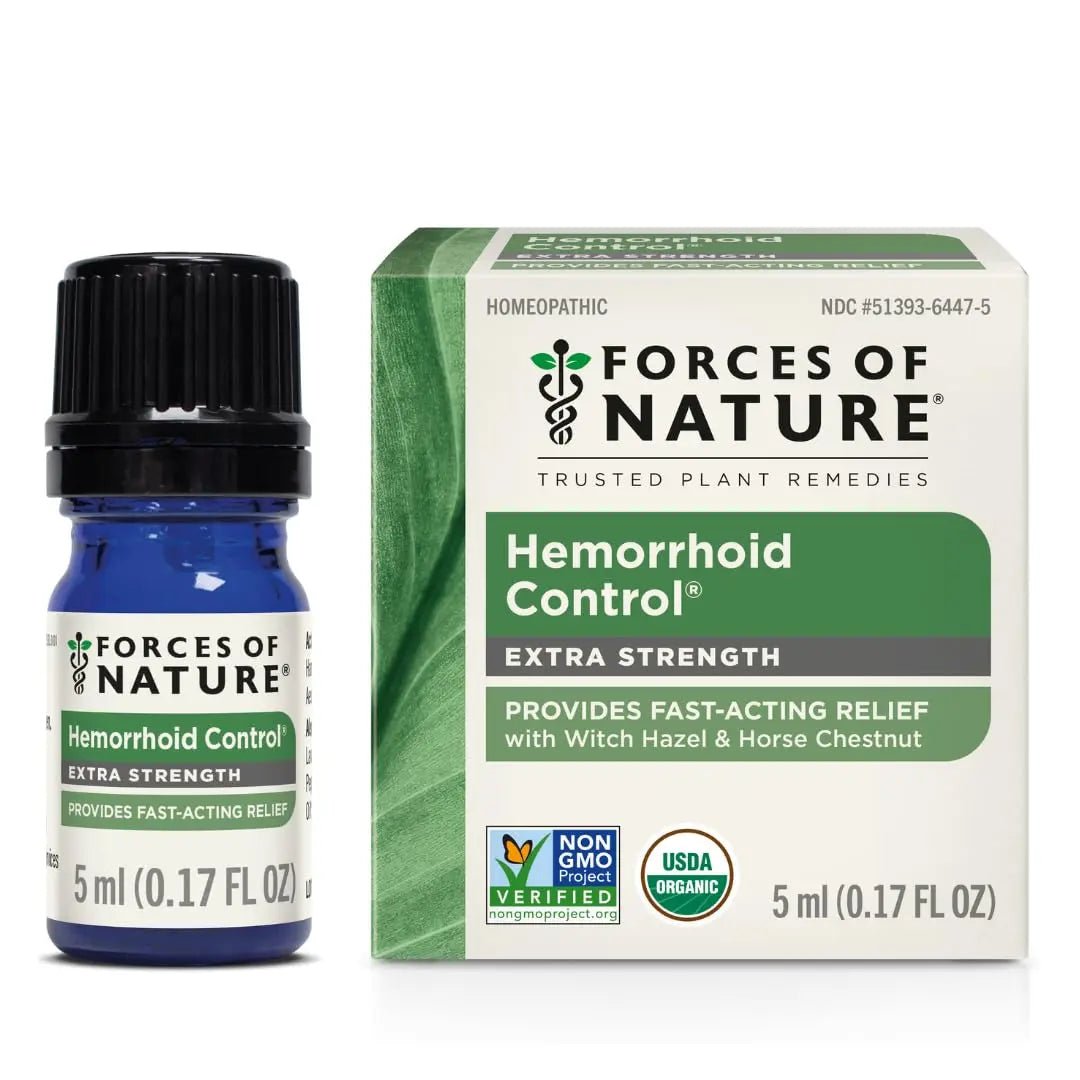 Forces of Nature Hemorrhoid Control Extra Strength, Organic Homeopathic Medicine with Witch Hazel, Horse Chestnut, and Soothing Essential Oils for Itching, Swelling & Discomfort, 5ml (0.17 fl oz) - Maple Wellness Supplements