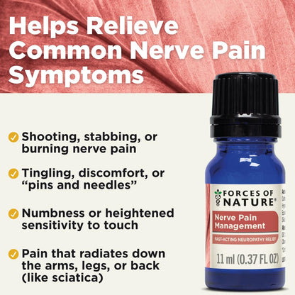 Forces of Nature Nerve Pain Management, Organic Topical Relief for Neuropathy & Nerve Discomfort, Homeopathic Medicine Supports Relief from Shooting Pains for Back, Hands, Legs and Feet, .37 fl oz - Maple Wellness Supplements