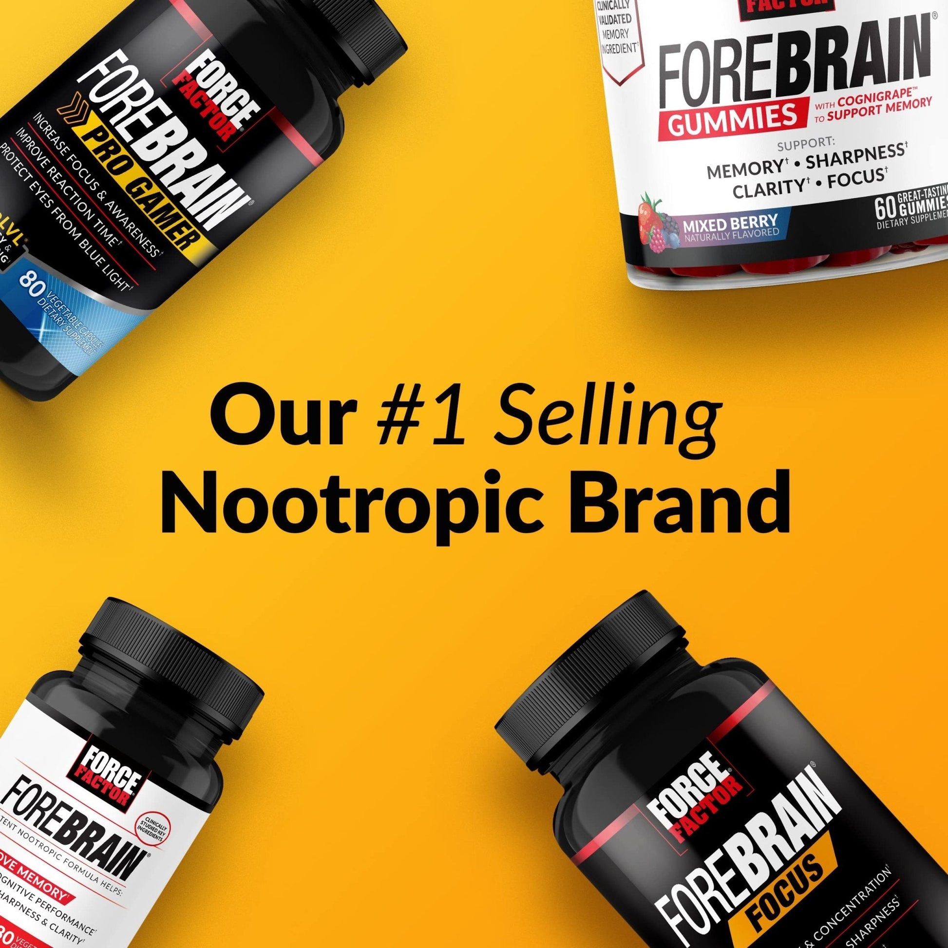 Forebrain Focus Brain Booster, Brain Supplement to Boost Clarity & Concentration, Improve Memory & Sharpness & Productivity, Nootropic Brain Support Supplement, Force Factor, 120 Capsules, Black - Maple Wellness Supplements