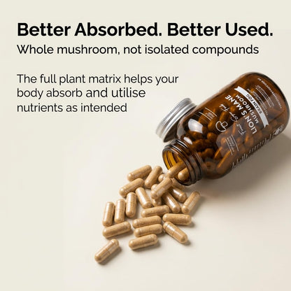 Forest Super Foods Lions Mane Supplement Capsules (120 Capsules) Organic Lions Mane Mushroom | Memory Lift Brain Supplement for Focus and Productivity. Lion Mane, Grown & Made in Australia - Maple Wellness Supplements