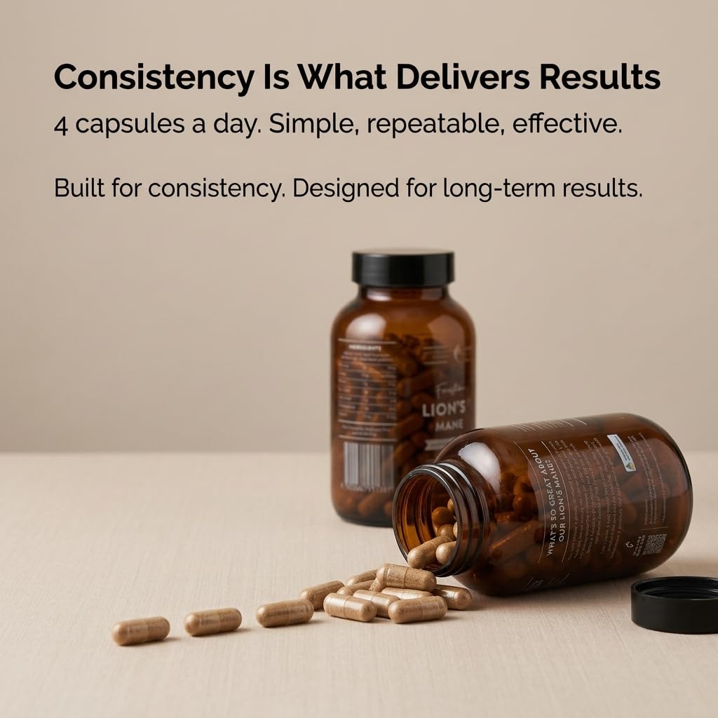 Forest Super Foods Lions Mane Supplement Capsules (120 Capsules) Organic Lions Mane Mushroom | Memory Lift Brain Supplement for Focus and Productivity. Lion Mane, Grown & Made in Australia - Maple Wellness Supplements