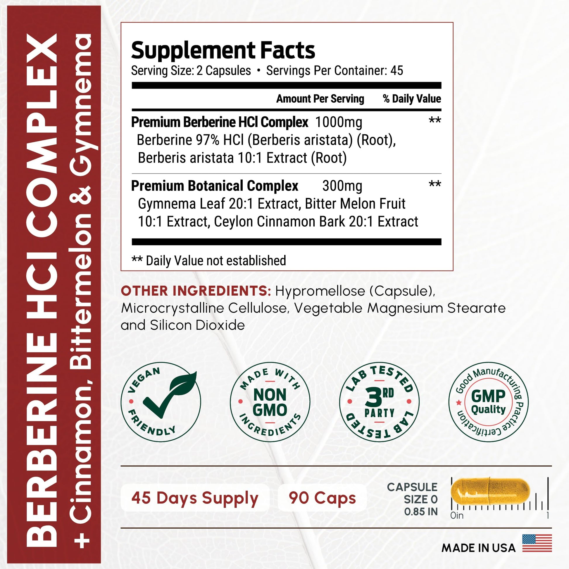 ForestLeaf Berberine Supplement - 1300mg per Serving - Ultra High Potency Berberine HCl with Ceylon Cinnamon, Bitter Melon & Gymnema - Maple Wellness Supplements
