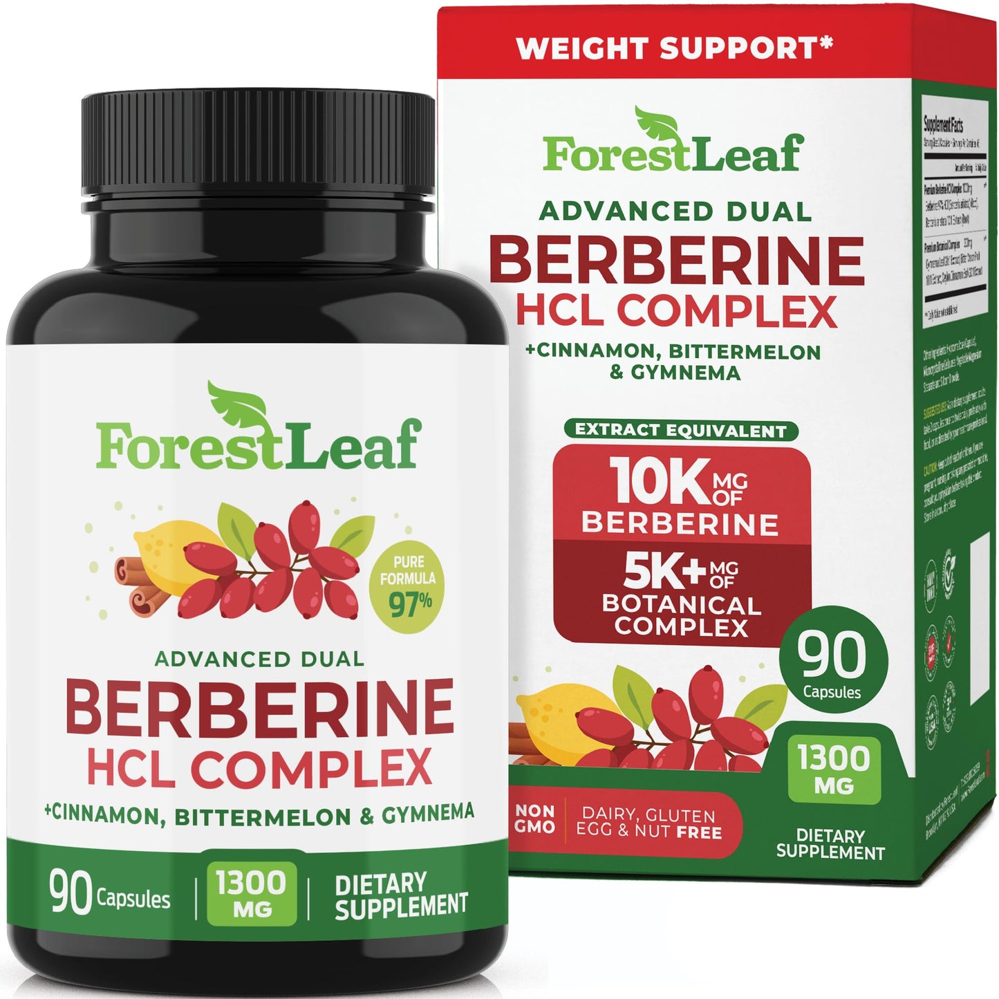 ForestLeaf Berberine Supplement - 1300mg per Serving - Ultra High Potency Berberine HCl with Ceylon Cinnamon, Bitter Melon & Gymnema - Maple Wellness Supplements