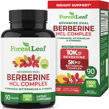 ForestLeaf Berberine Supplement - 1300mg per Serving - Ultra High Potency Berberine HCl with Ceylon Cinnamon, Bitter Melon & Gymnema - Maple Wellness Supplements