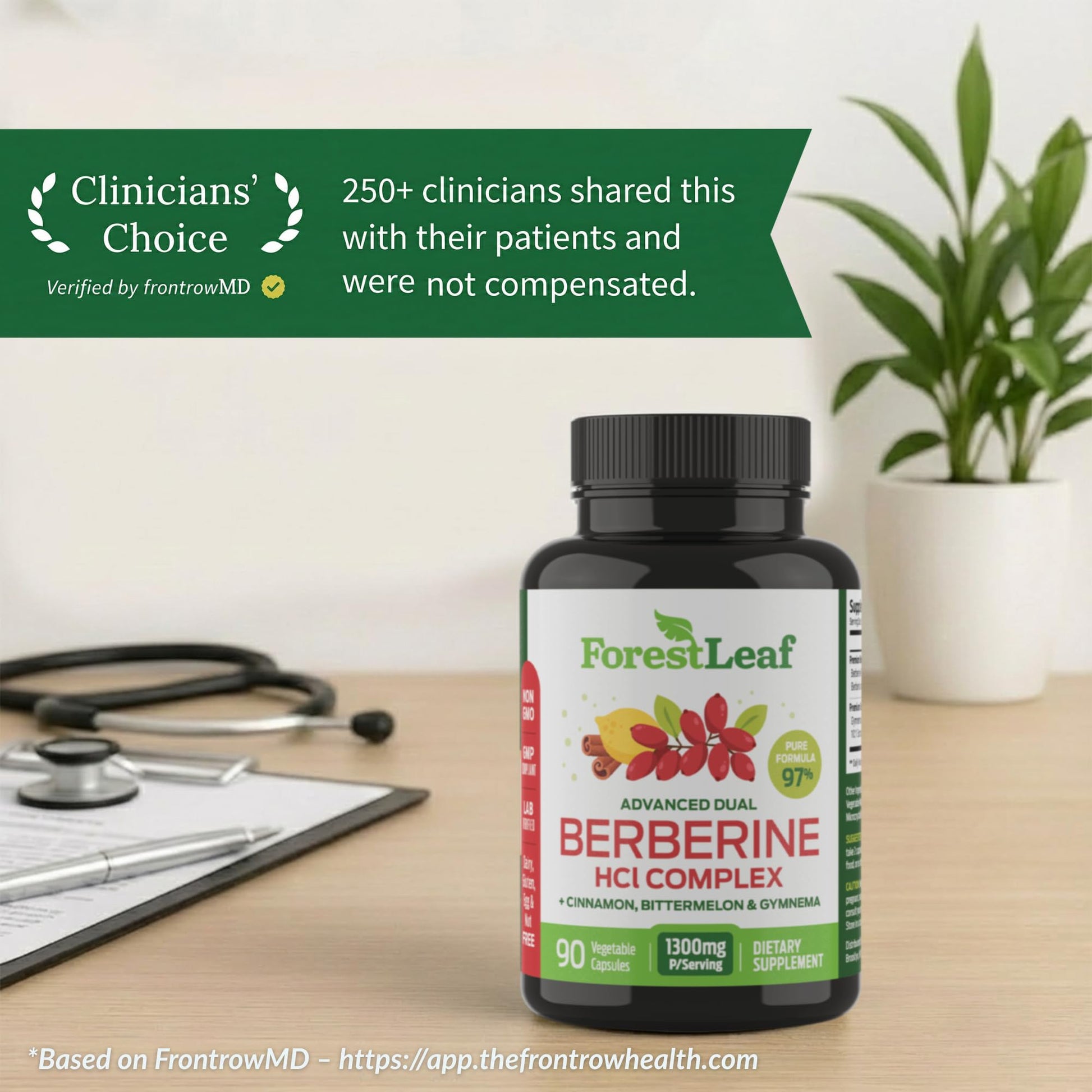 ForestLeaf Berberine Supplement - 1300mg per Serving - Ultra High Potency Berberine HCl with Ceylon Cinnamon, Bitter Melon & Gymnema - Maple Wellness Supplements