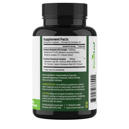 ForestLeaf Berberine Supplement - 1300mg per Serving - Ultra High Potency Berberine HCl with Ceylon Cinnamon, Bitter Melon & Gymnema - Maple Wellness Supplements
