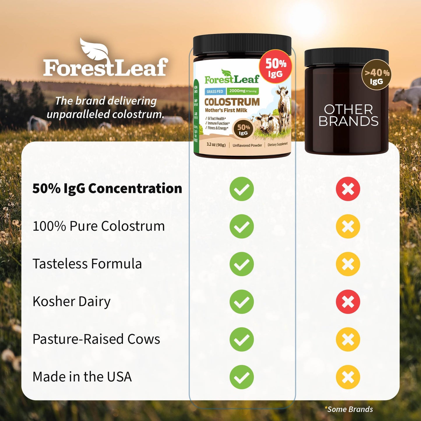 ForestLeaf Colostrum Powder 50% IgG Highest Concentration - Grass Fed Bovine - Maple Wellness Supplements