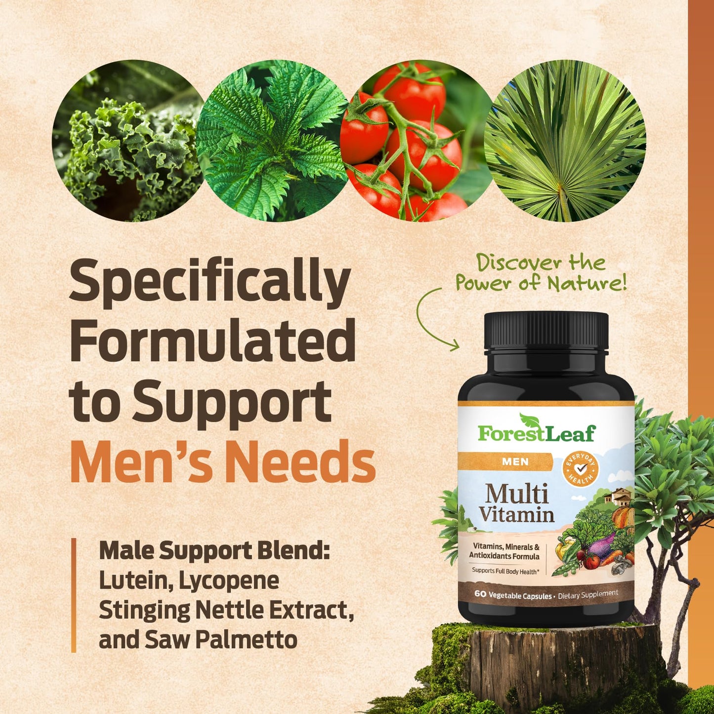 ForestLeaf Daily Vitamin Multivitamin for Men, Multi-Vitamin for Men - Mens Multivitamins & Multiminerals Supplement | All Essential Vitamins Needed for Health, Longevity & Energy | 60 Veg Caps - Maple Wellness Supplements
