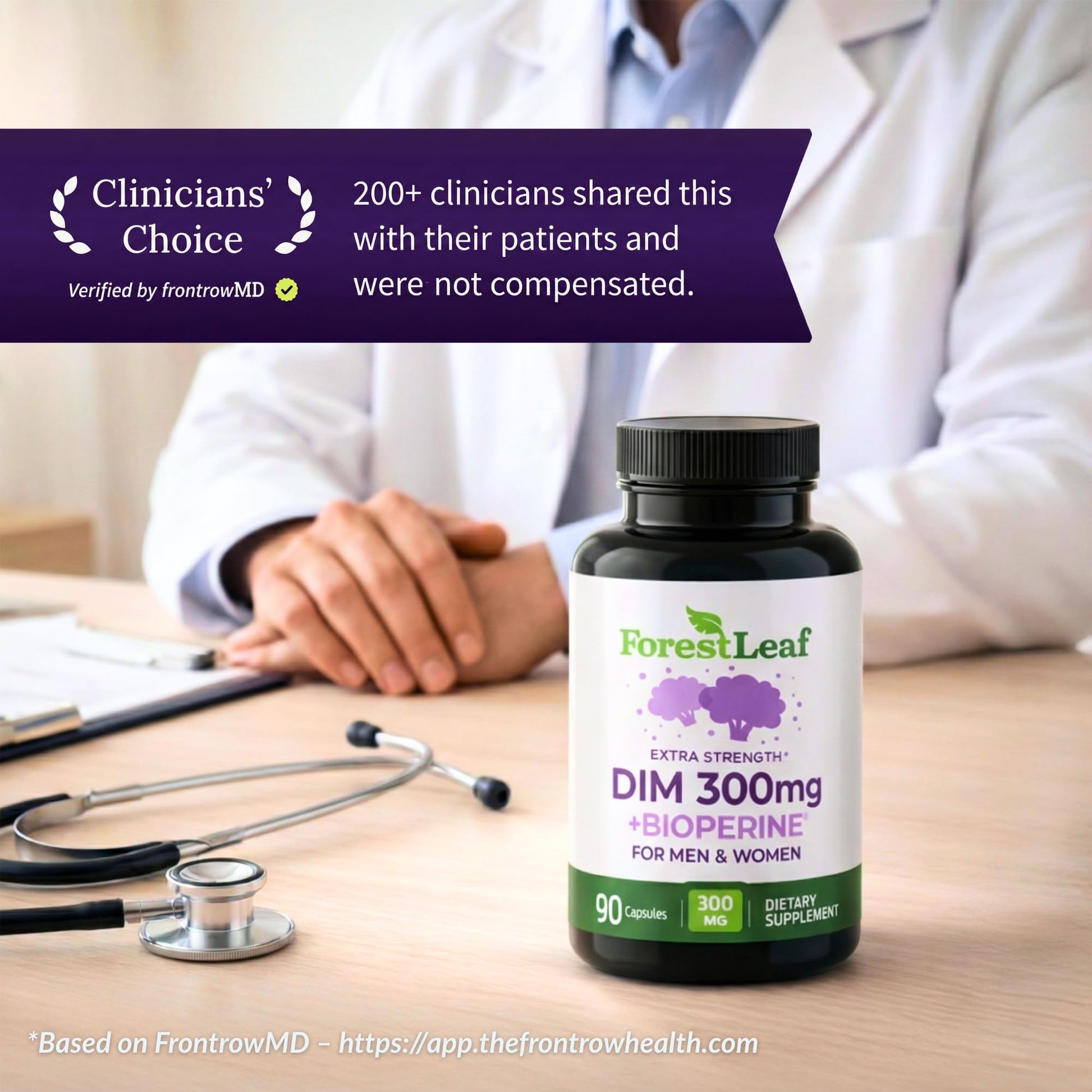 ForestLeaf DIM Supplement - 300mg DIM Estrogen Supplement for Women/Men - Diindolylmethane with BioPerine Black Pepper - Support for Detox, Metabolism, Hormone Balance & Menopause - 90 Caps - Maple Wellness Supplements