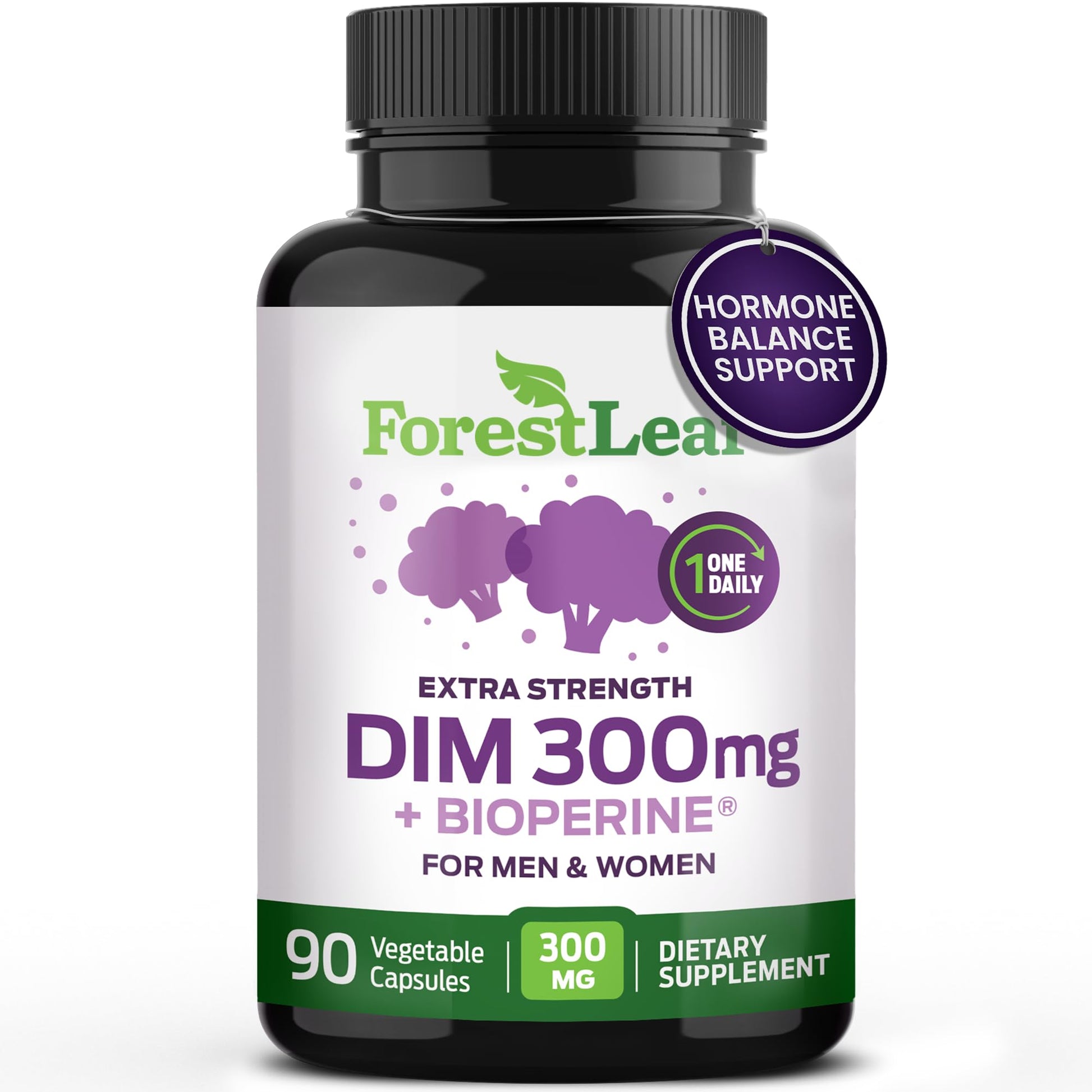 ForestLeaf DIM Supplement - 300mg DIM Estrogen Supplement for Women/Men - Diindolylmethane with BioPerine Black Pepper - Support for Detox, Metabolism, Hormone Balance & Menopause - 90 Caps - Maple Wellness Supplements