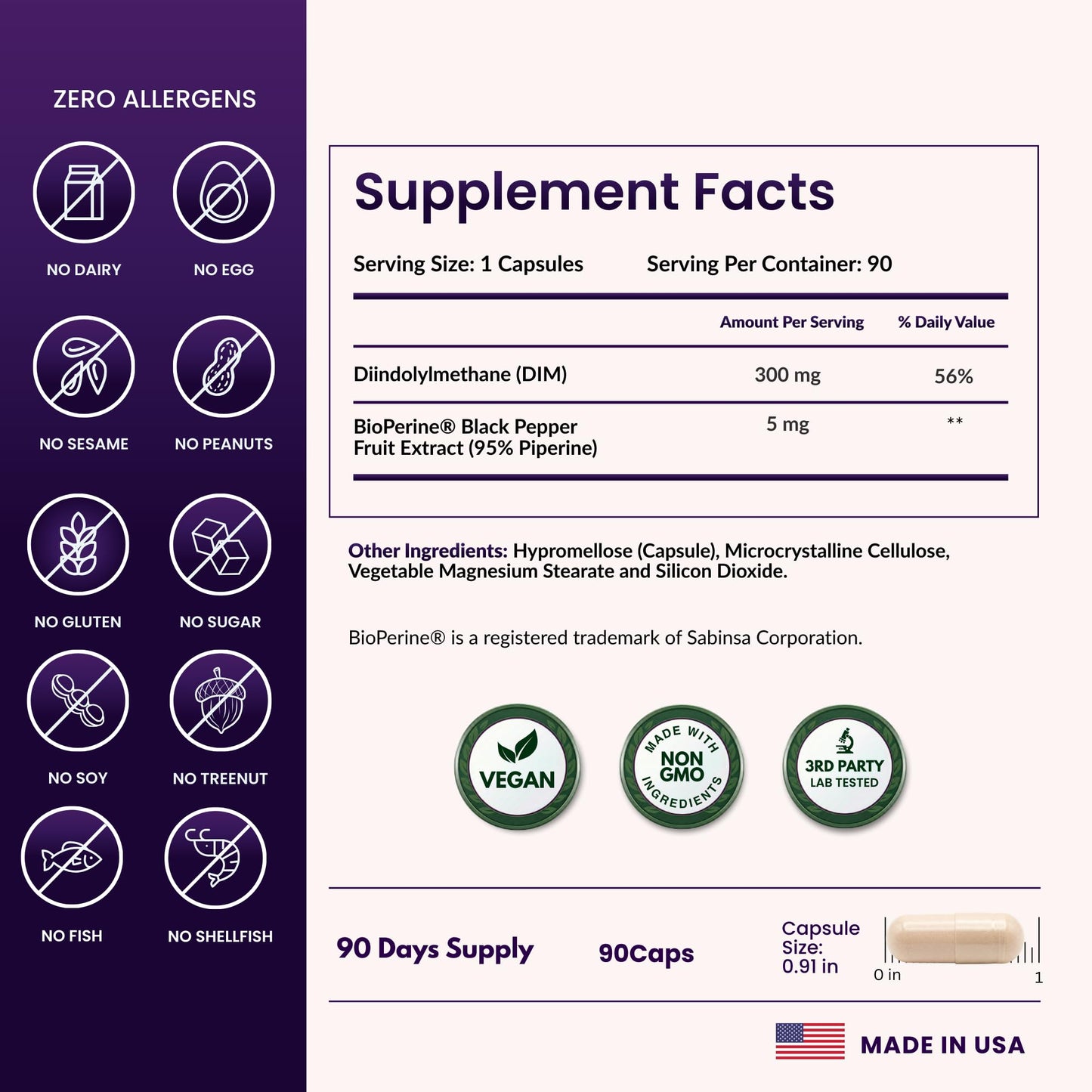 ForestLeaf DIM Supplement - 300mg DIM Estrogen Supplement for Women/Men - Diindolylmethane with BioPerine Black Pepper - Support for Detox, Metabolism, Hormone Balance & Menopause - 90 Caps - Maple Wellness Supplements