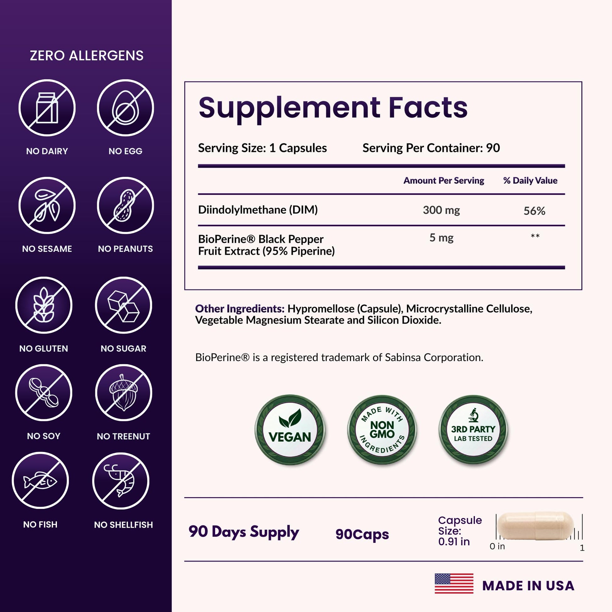 ForestLeaf DIM Supplement - 300mg DIM Estrogen Supplement for Women/Men - Diindolylmethane with BioPerine Black Pepper - Support for Detox, Metabolism, Hormone Balance & Menopause - 90 Caps - Maple Wellness Supplements