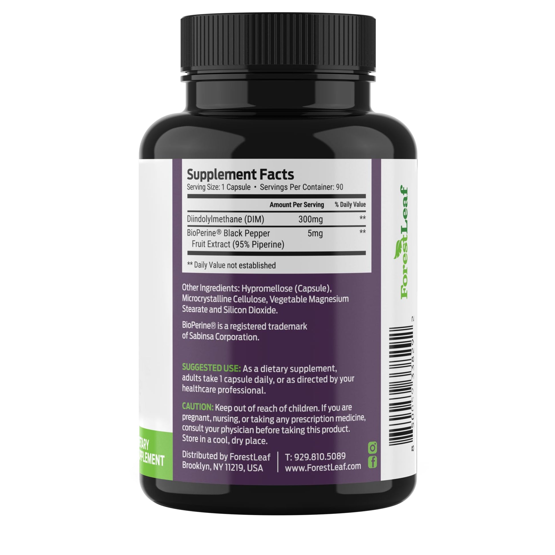 ForestLeaf DIM Supplement - 300mg DIM Estrogen Supplement for Women/Men - Diindolylmethane with BioPerine Black Pepper - Support for Detox, Metabolism, Hormone Balance & Menopause - 90 Caps - Maple Wellness Supplements