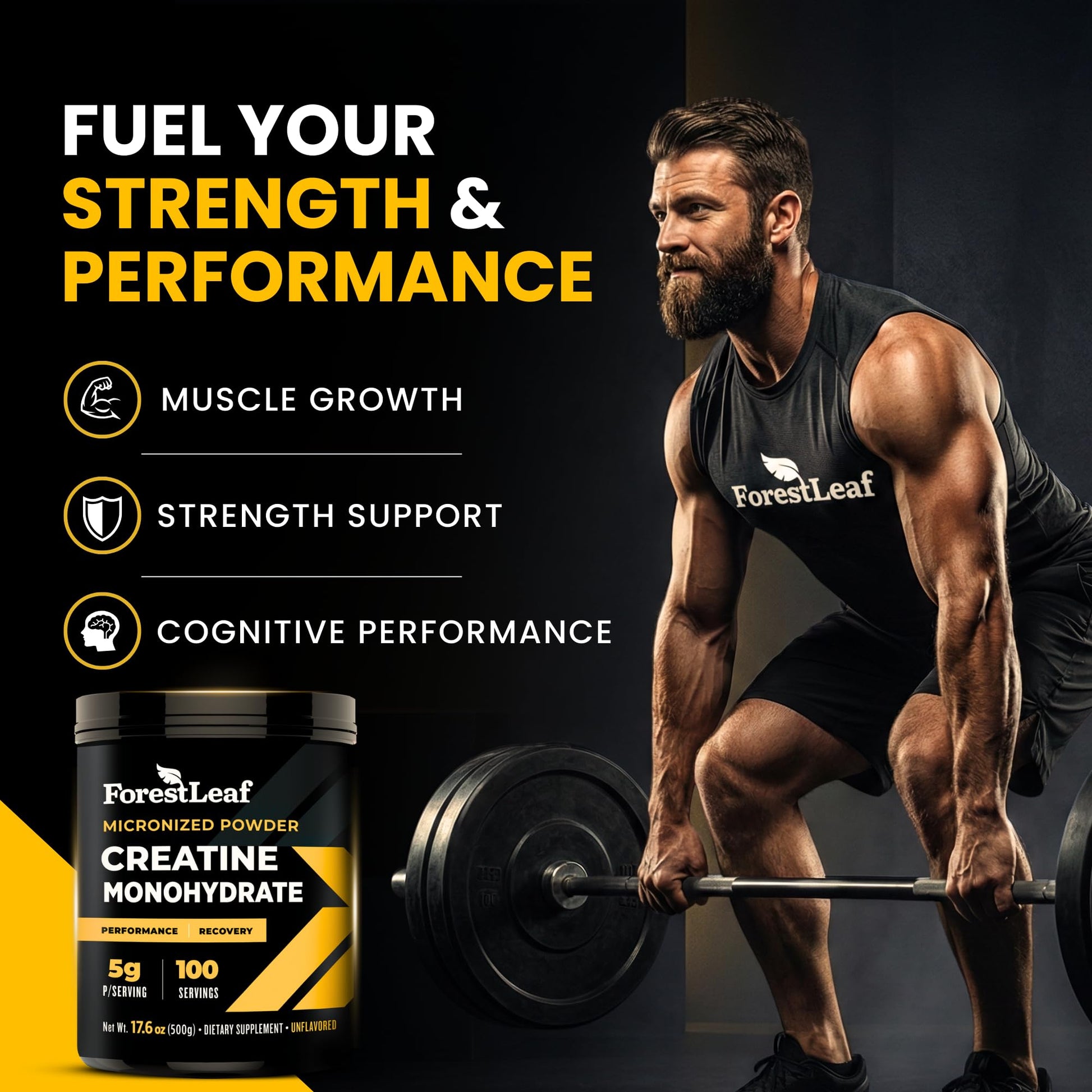 ForestLeaf Micronized Creatine Monohydrate Powder - Maximize Muscle Growth & Strength - Unflavored Creatine for Women and Men - Maple Wellness Supplements