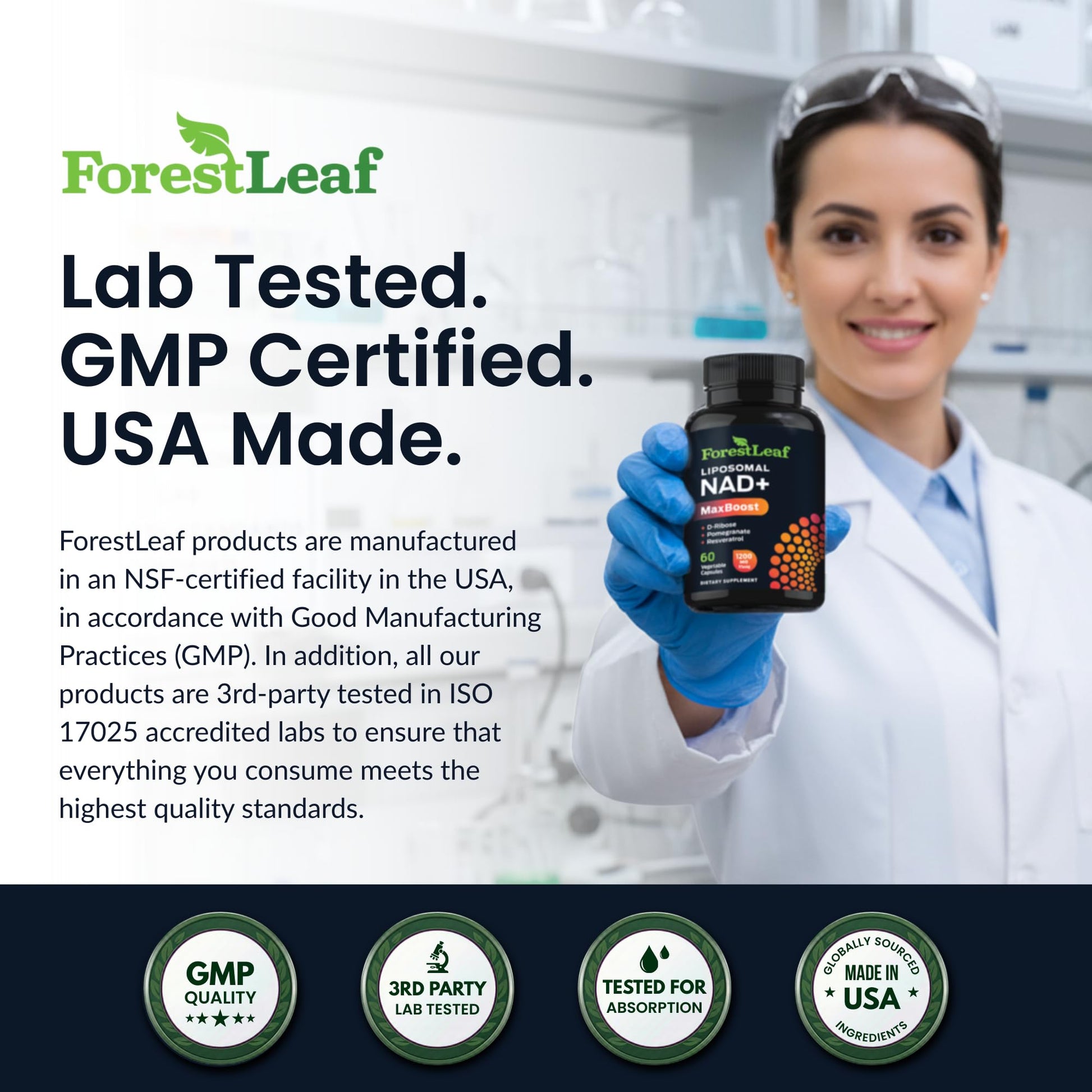 ForestLeaf NAD Resveratrol Capsules, Liposomal NAD Supplement for Women and Men with D-Ribose and Pomegranate, NAD+ for Energy, Focus and Anti-Aging Support, NMN Supplement Alternative (60 Caps) - Maple Wellness Supplements