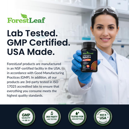 ForestLeaf NAD Resveratrol Capsules, Liposomal NAD Supplement for Women and Men with D-Ribose and Pomegranate, NAD+ for Energy, Focus and Anti-Aging Support, NMN Supplement Alternative (60 Caps) - Maple Wellness Supplements