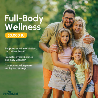 ForestLeaf Vitamin D3 50,000 IU | VIT D - Kosher VIT D3 Vitamin D Supplement for Women and Men | Bone Health, Teeth, Immune Support - Maple Wellness Supplements