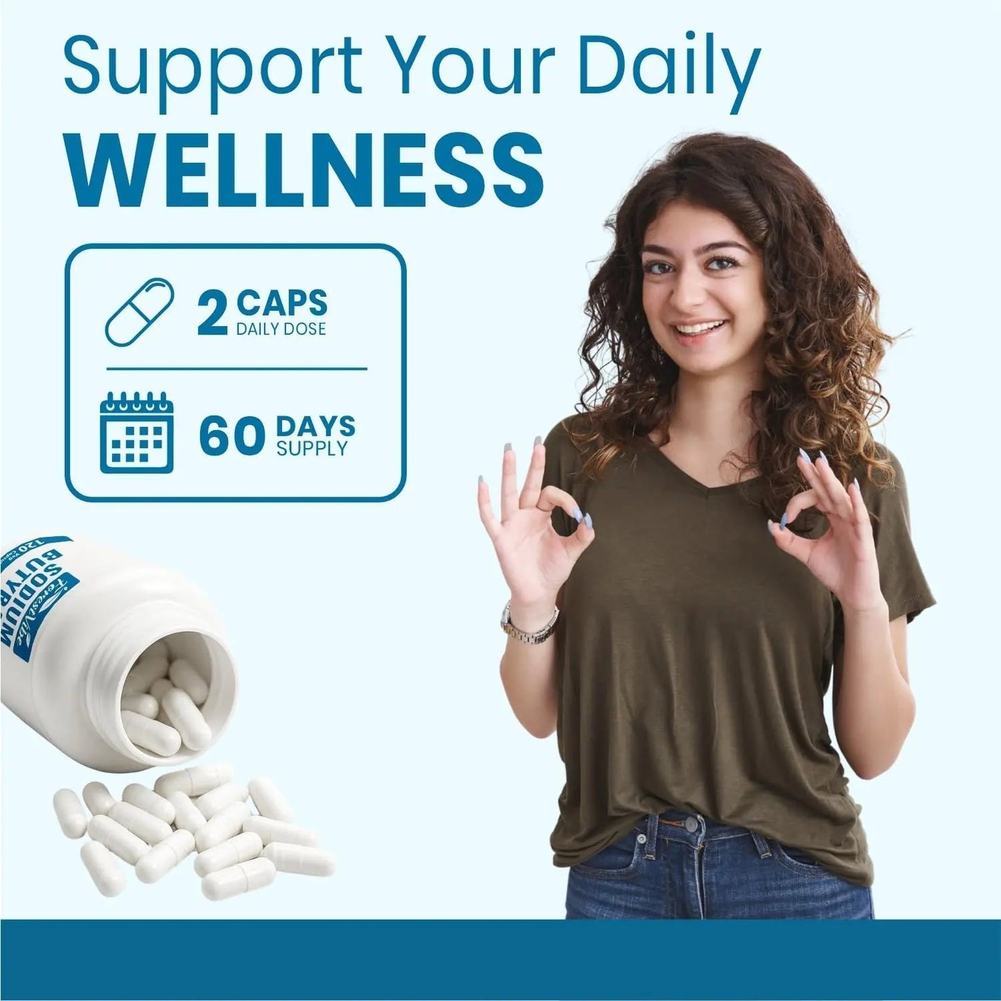 ForestVibe Sodium Butyrate Supplement 1200mg, Yielding 960mg Butyric Acid, 120 Vegan Capsules, 2 Month Supply, Non-GMO & Gluten Free Postbiotic Supplement - Maple Wellness Supplements