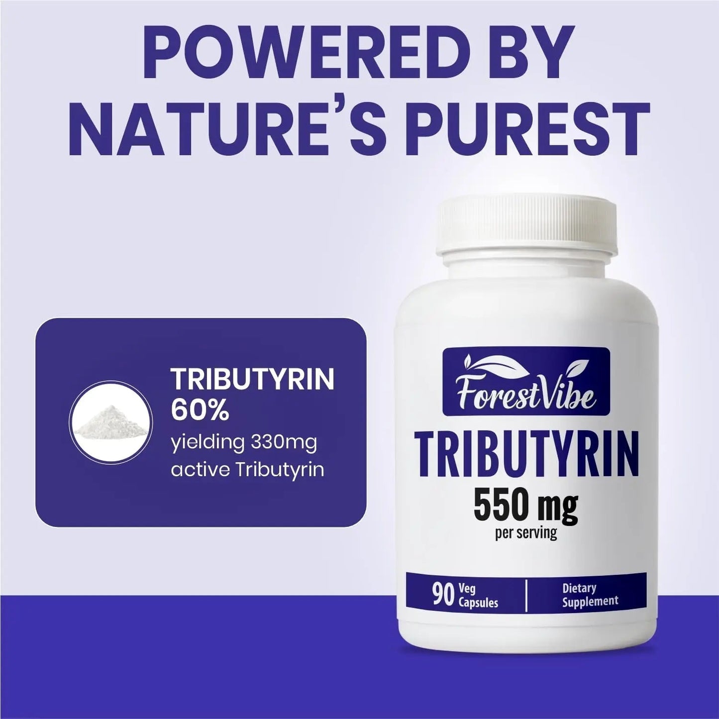 ForestVibe Tributyrin Supplement 550mg, Advanced Butyrate Form for Gut Health, 60% Standardized, More Effective Delivery Than Sodium Butyrate, 90 Capsules, Non-GMO & Gluten Free Postbiotic Supplement - Maple Wellness Supplements