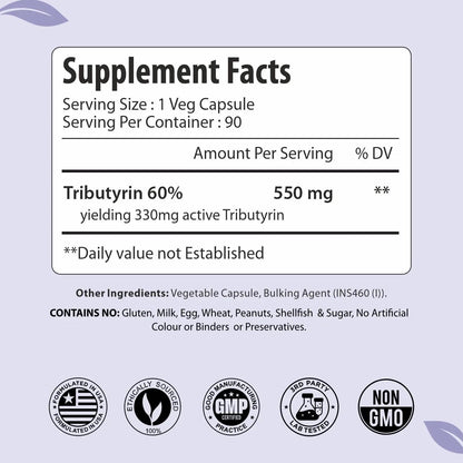 ForestVibe Tributyrin Supplement 550mg, Advanced Butyrate Form for Gut Health, 60% Standardized, More Effective Delivery Than Sodium Butyrate, 90 Capsules, Non-GMO & Gluten Free Postbiotic Supplement - Maple Wellness Supplements
